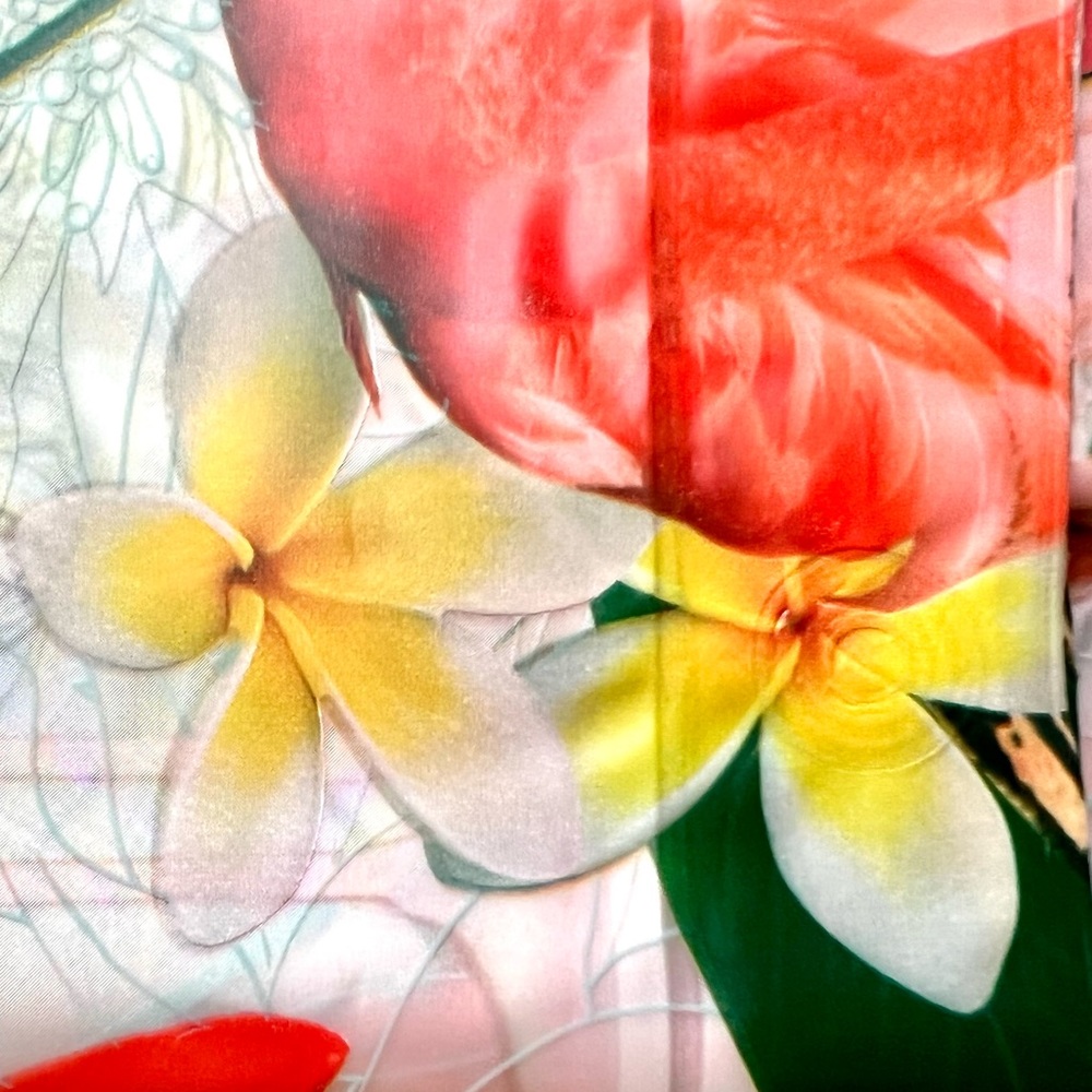 Flamingos & Tropical Flowers Peva Shower Curtain Hibiscus Orchids Bright Red - Picture 13 of 14